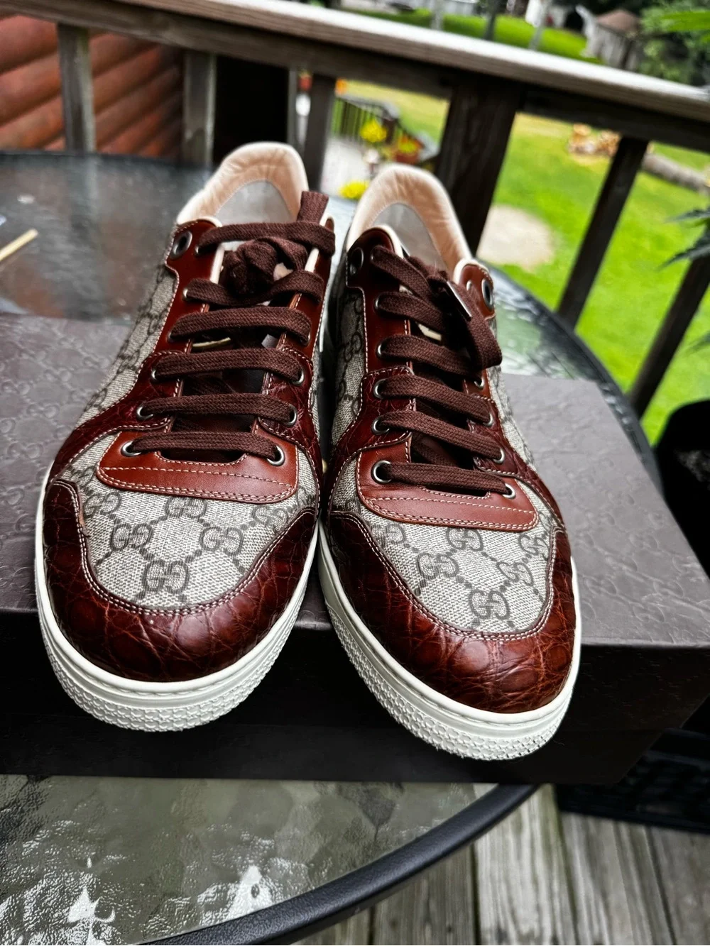 Gucci Brown GG Canvas & Dark Brown Leather Men’s Sneakers